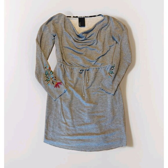 Anthropologie Dolan Port Maria T Shirt  Dress Small Gray Floral Embroidered - Picture 1 of 6